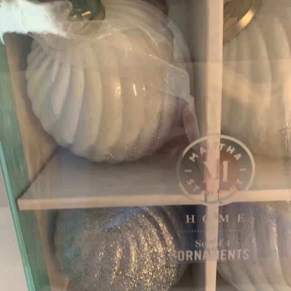Martha Stewart Christmas Ornaments 4in White and Silver Glitter Set of 4 - Picture 6 of 9